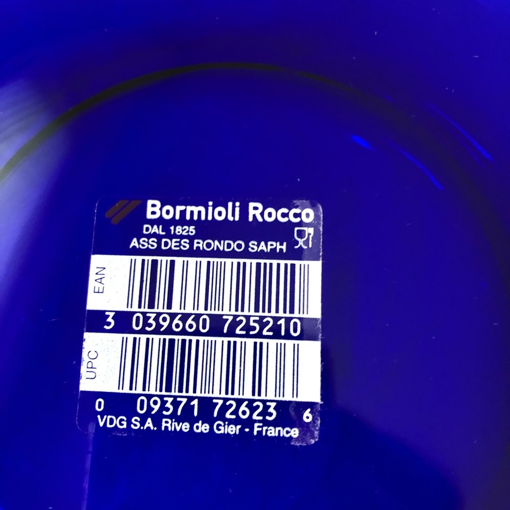 SOLD- Bormioli Rocco Rondo Sapphire Blue Glass 8" Salad Plates - Set of 4 - Picture 2 of 4